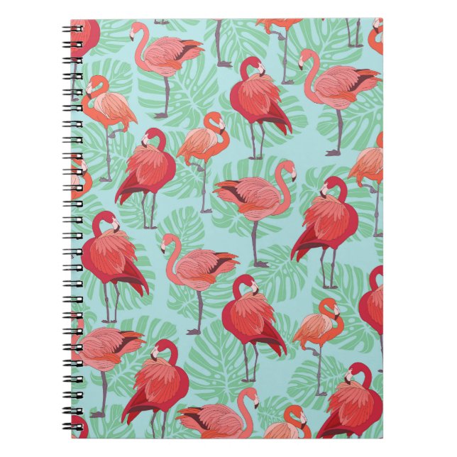 Caderno Espiral Flamingos Rosa: Padrão Exótico Sem Olhos. (Frente)