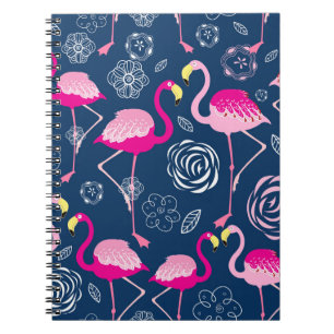 Caderno Espiral Flamingos Rosa: Padrão Gráfico Escuro