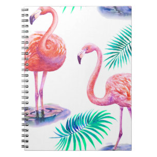 Caderno Espiral Flamingos Tropicais: Orquídeas Aquarela Sem Olho.