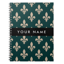 Fleur de Lis, Beige on Green, Royal, Your Name