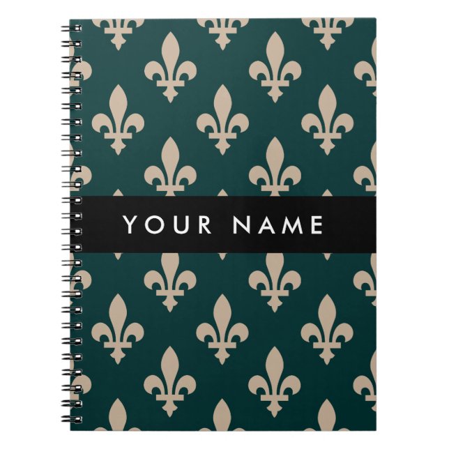 Caderno Espiral Fleur de Lis, Beige on Green, Royal, Your Name (Frente)