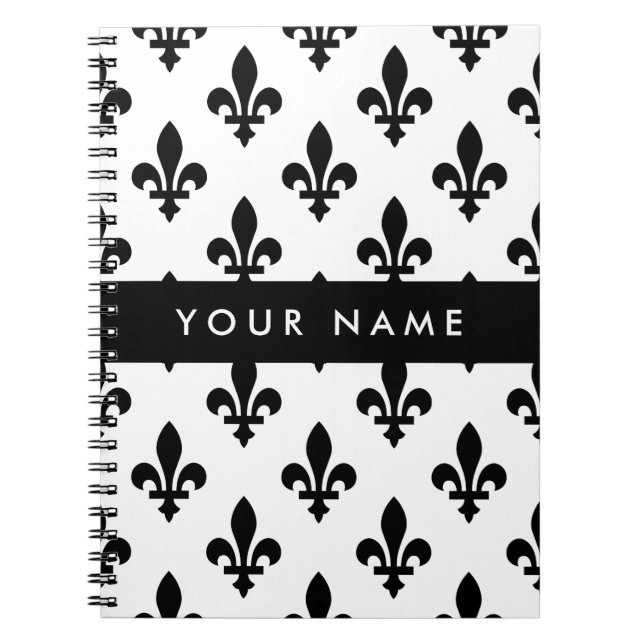 Caderno Espiral Fleur de Lis, Black on White, Black, Your Name (Frente)