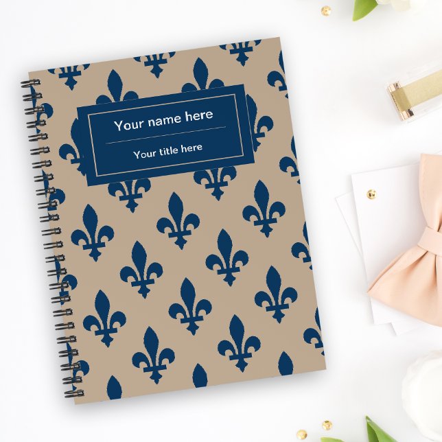 Caderno Espiral Fleur de Lis Pattern, Francês, Real, Azul Marinho (Criador carregado)
