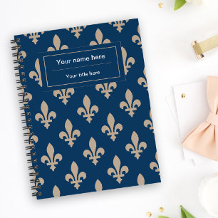 Caderno Espiral Fleur de Lis Pattern, francês, real, creme, azul