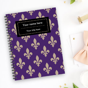 Caderno Espiral Fleur de Lis Pattern, Francês, Real, Creme, Roxo