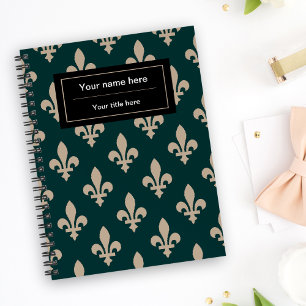Caderno Espiral Fleur de Lis Pattern, Francês, Real, Creme, Verde
