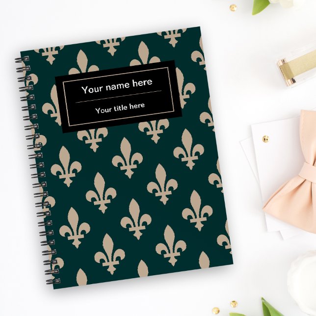 Caderno Espiral Fleur de Lis Pattern, Francês, Real, Creme, Verde (Criador carregado)