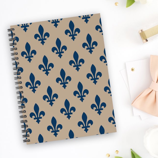 Caderno Espiral Fleur de Lis Pattern, Royal French Blue em Creme (Criador carregado)