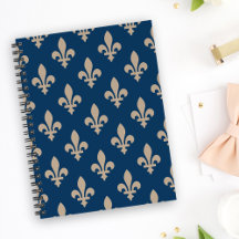 Fleur de Lis Pattern, Royal French, Cream on Blue