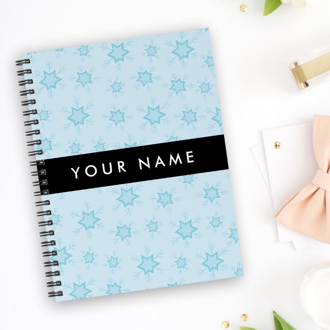 Caderno Espiral Flocos de neve azuis, seu nome, Personalize (Criador carregado)