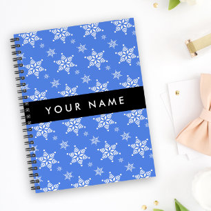 Caderno Espiral Flocos de neve brancos, azuis, seu nome, personali