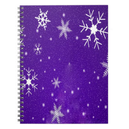 Caderno Espiral Flocos de neve brancos com fundo azul-roxo
