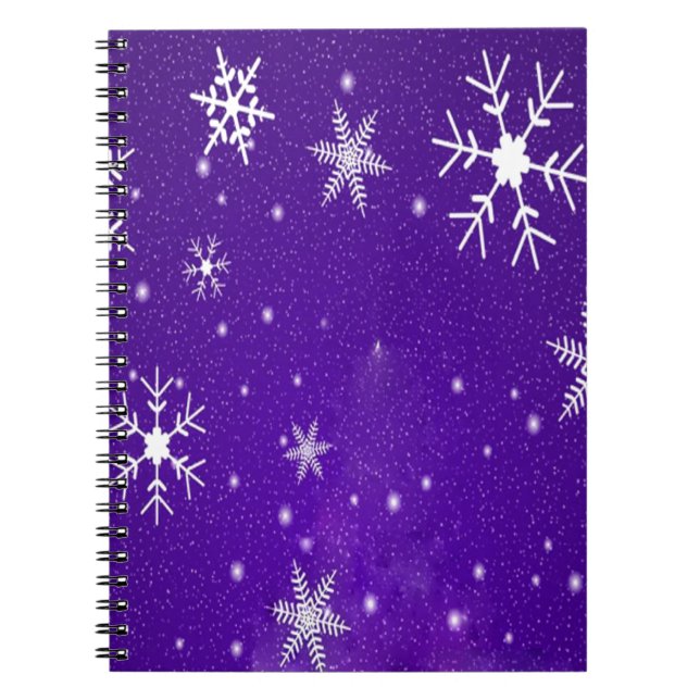 Caderno Espiral Flocos de neve brancos com fundo azul-roxo (Frente)