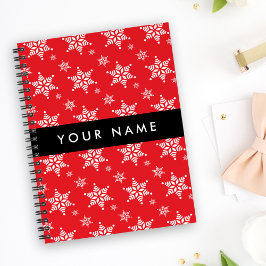 Caderno Espiral Flocos de Neve Brancos, Vermelho, Seu nome, Person