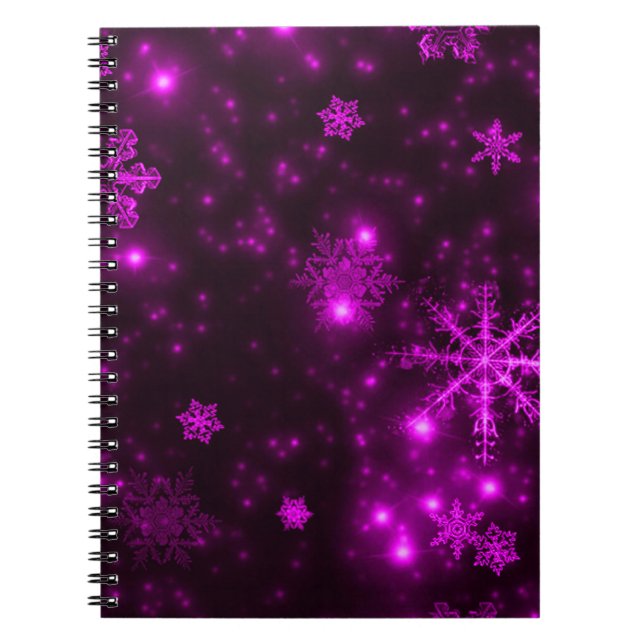 Caderno Espiral Flocos de neve com fundo roxo (Frente)