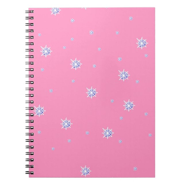 Caderno Espiral Flocos de neve de inverno rosa (Frente)