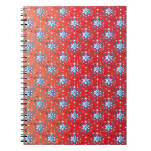Caderno Espiral Flocos de neve de Natal abstrato vermelho e azul