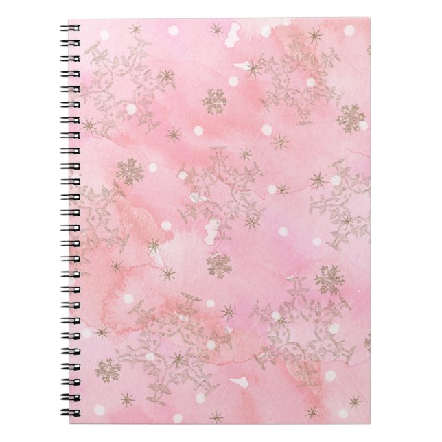 Caderno Espiral Flocos de Neve de Natal Rosa Padrão Boho (Frente)