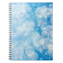 Caderno Espiral Flocos de neve de Natal sobre fundo azul