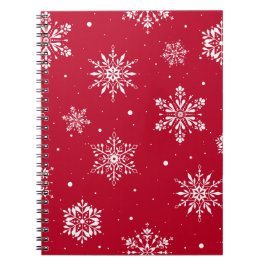 Caderno Espiral Flocos de neve de Natal vermelhos