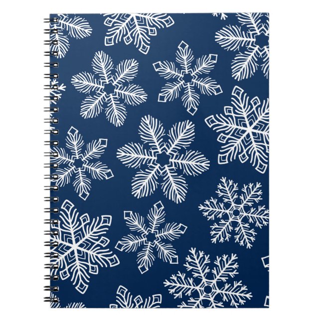 Caderno Espiral Flocos de neve em azul escuro (Frente)