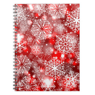 Caderno Espiral Flocos de neve em vermelho