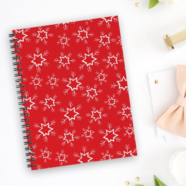 Caderno Espiral Flocos de neve, Flocos de neve vermelhos e brancos (Criador carregado)