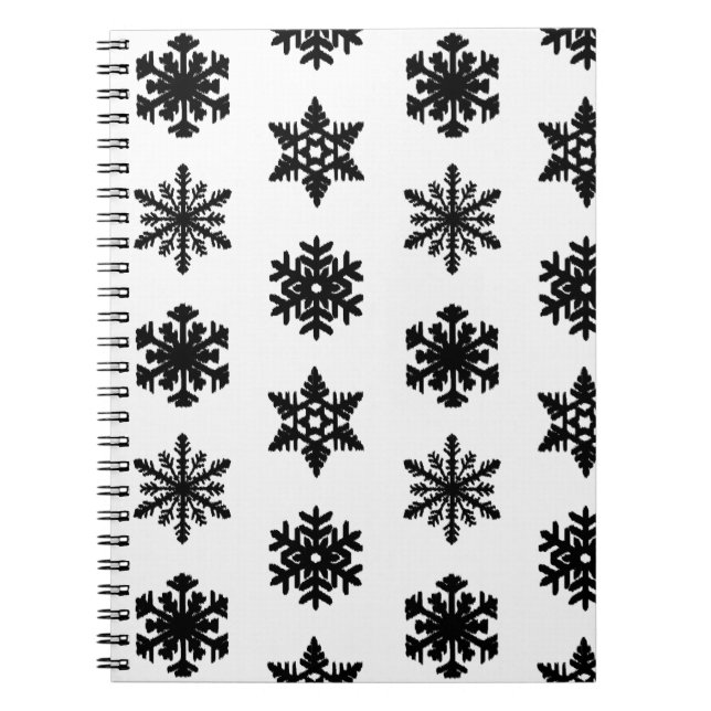 Caderno Espiral Flocos de neve Ikat - Branco e preto (Frente)