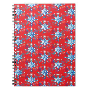 Caderno Espiral Flocos de neve, vermelhos e azuis, feriados