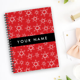 Caderno Espiral Flocos de neve vermelhos e brancos, seu nome, pers