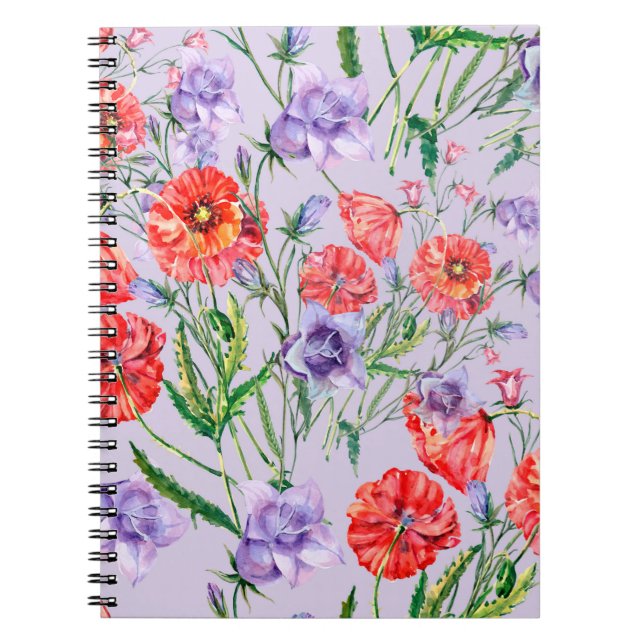 Caderno Espiral Flor azul buquê, flor rosa e pop (Frente)