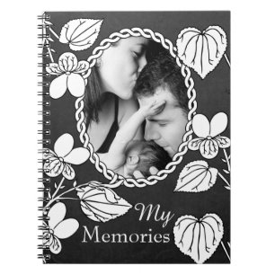 Caderno Espiral Flor Branca e Preta Personalizada Elegante