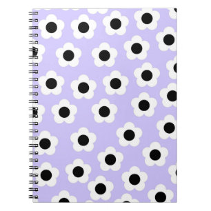 Caderno Espiral Flor branco e preto com fundo azul