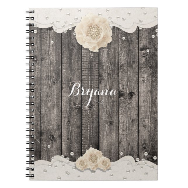 Caderno Espiral Flor Branco Romântico e Pérolas Casamento de Madei (Frente)