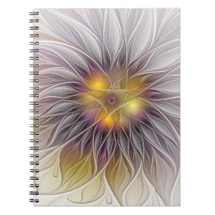 Caderno Espiral Flor Colorida Luminosa, Fractal Moderno Abstrato