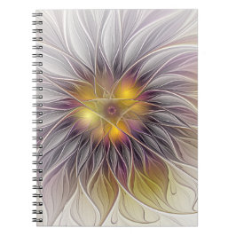 Caderno Espiral Flor Colorida Luminosa, Fractal Moderno Abstrato