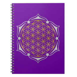 Caderno Espiral Flor Da Vida - Ouro De Lotus Prata