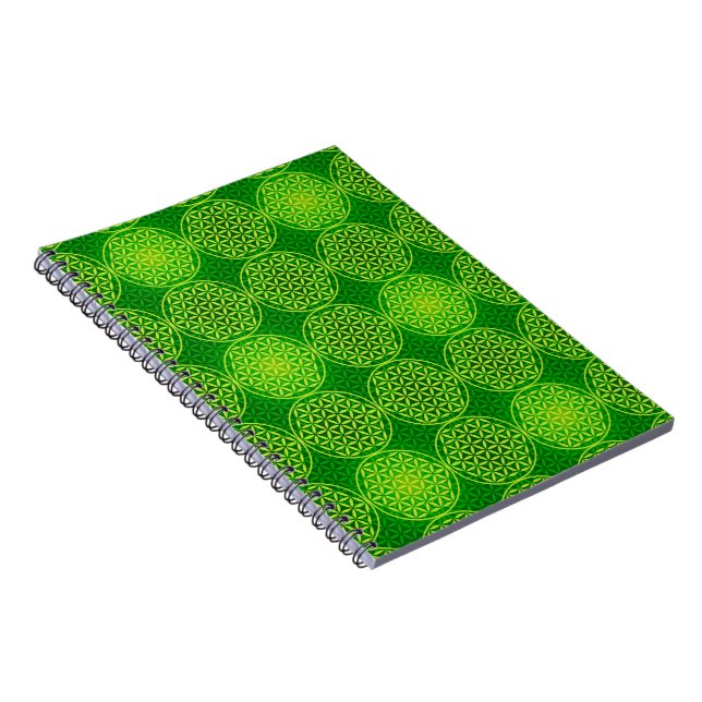Caderno Espiral Flor da vida - padrão do selo - verde (Lado Direito)