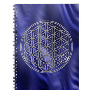 Caderno Espiral FLOR DA VIDA - prata + ondas azuis