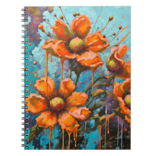 Caderno Espiral Flor de Abstrato laranja com pinos de pintura