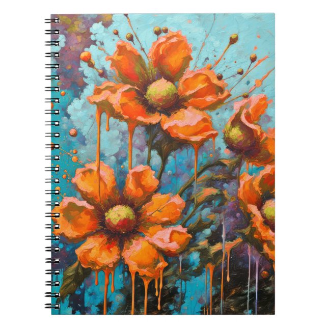 Caderno Espiral Flor de Abstrato laranja com pinos de pintura (Frente)
