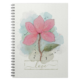 Caderno Espiral Flor de Amor em Aquarela Rosa