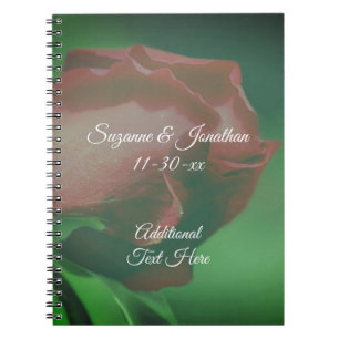 Caderno Espiral Flor de Botão de Rosa Vermelha Casamento Personali