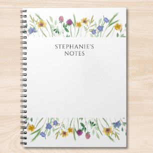 Caderno Espiral Flor de Campo Personalizada em Aquarela