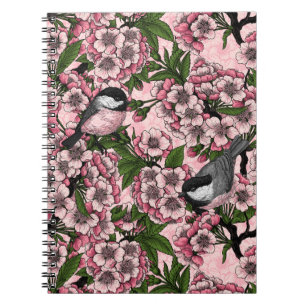 Caderno Espiral Flor de cereja e frangas a rosa
