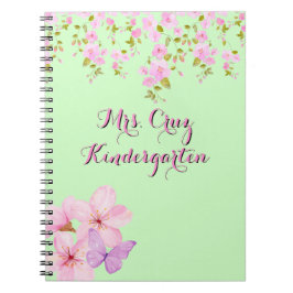 Caderno Espiral Flor de Cerejeira Bonito Rosa e Verde Personalizad