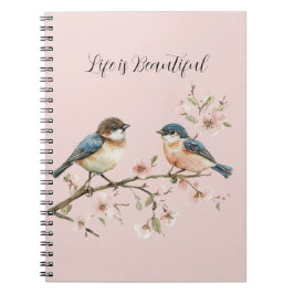 Caderno Espiral Flor de Cerejeira dos Pássaros Azuis