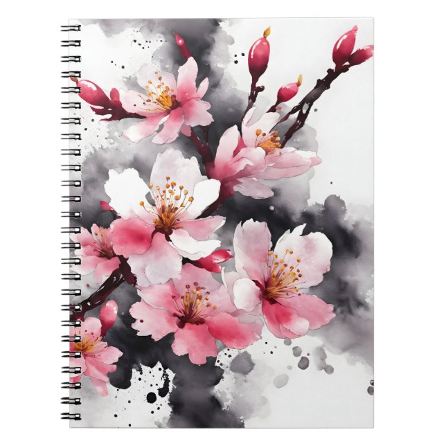 Caderno Espiral Flor de Cerejeira - Flores de Aquarela (Frente)
