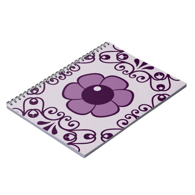 Caderno Espiral Flor de desenho roxo (Left Side)