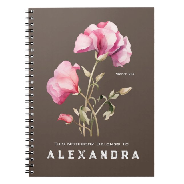 Caderno Espiral Flor de Ervilha Doce - Notebook Personalize-O (Frente)